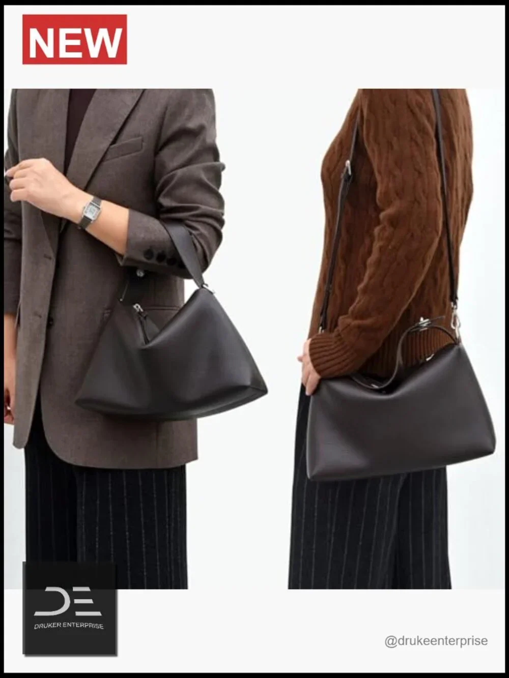 Premium Full-Grained Leather Crossbody Bag Slouchy Shoulder Tote Hobo
